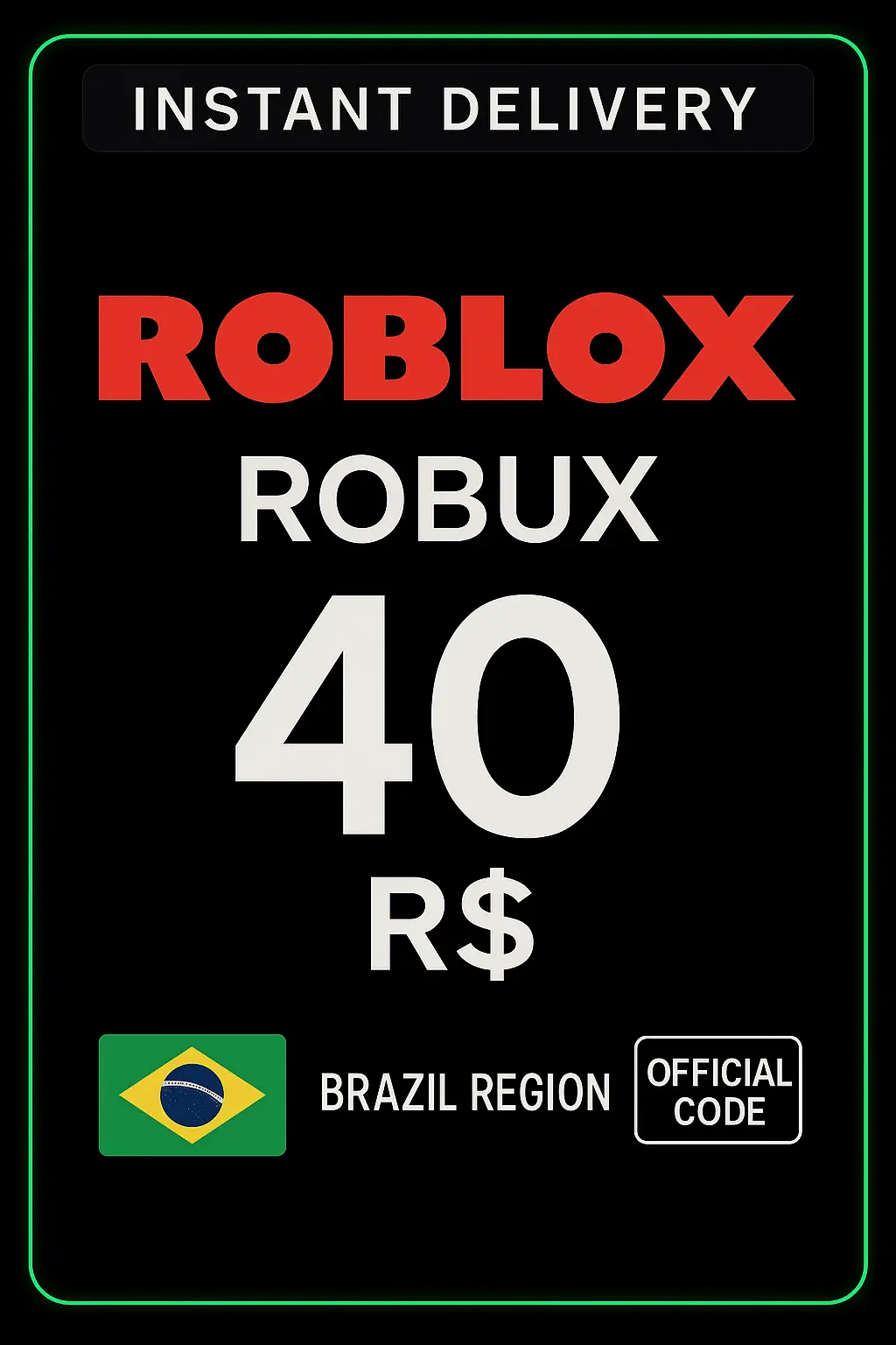 Cartão Presente Roblox R$40 Cartão Presente Roblox R$40